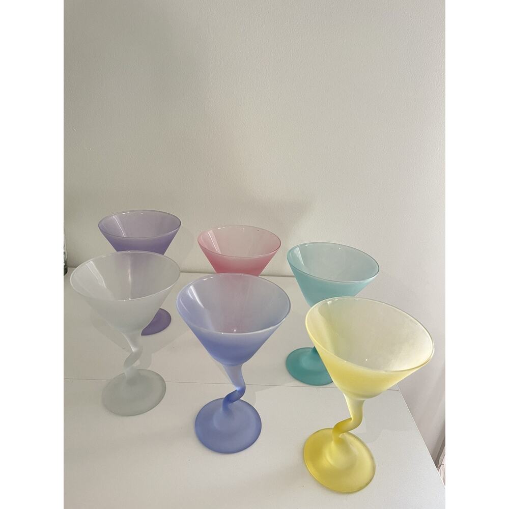 Libbey Watusi Coastal Martini Glass Set Of 6 Mid Century Pastel Retro Stemware - Picture 3 of 8